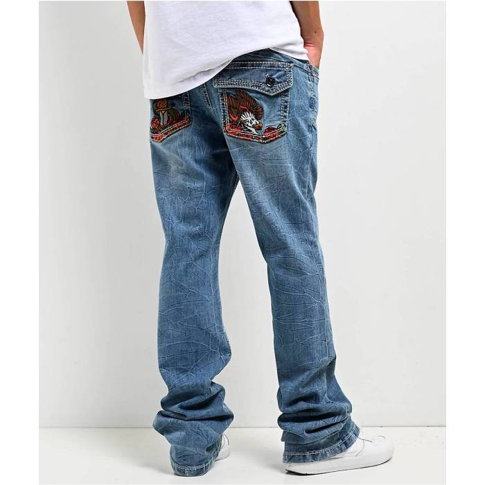 【★百貨店SALE★6/11真夜中2時迄】Ninth Hall 【 Eagle Signal Fracture Stacked Flare Jeans Men\u0027s Medium Blue 】 デニム メンズ 青碧 青碧