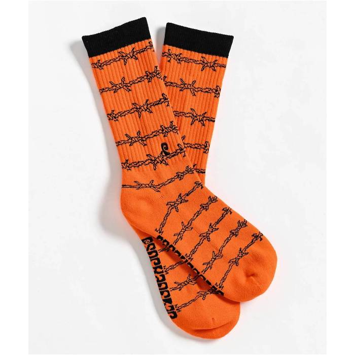 Psockadelic 【 Keep Out Orange Crew Socks Men's Orange 】 orange 橙・オレンジ クルー ソックス・靴下 メンズ orange 橙・オレンジ