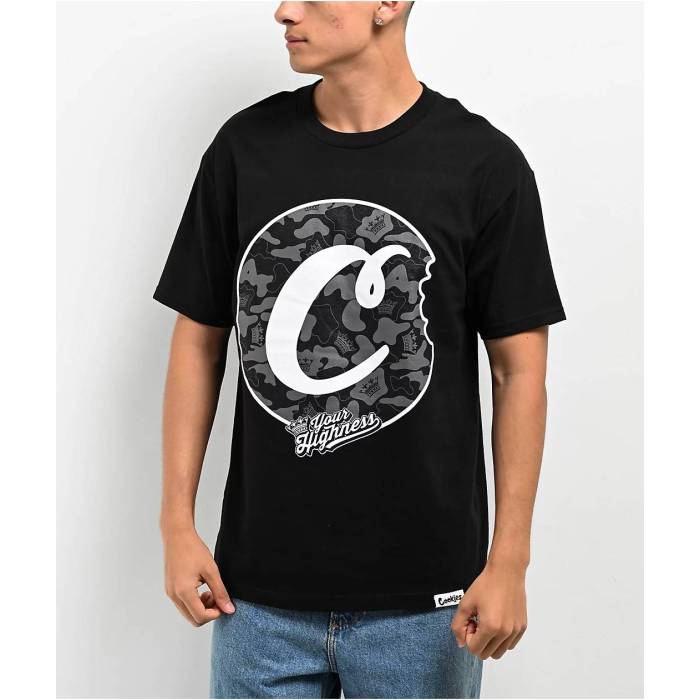 Cookies Clothing 【 Cookies X Your Highness Camo C Bite Black T-Shirt Men's Black 】 カモ柄 黒色 ブラック Tシャツ メンズ 黒色 ブラック|スニケス