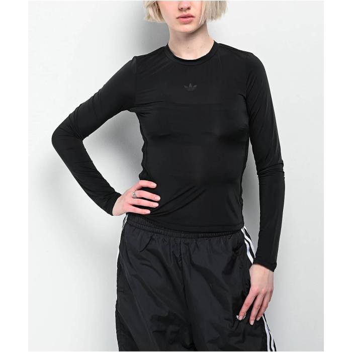 アディダス Adidas 【 Sheer Black Long Sleeve T-Shirt Women\u0027s Black 】 黒いこと 黒いこと Sleeve 捩り プルオーバー レディース 黒いこと 黒いこと