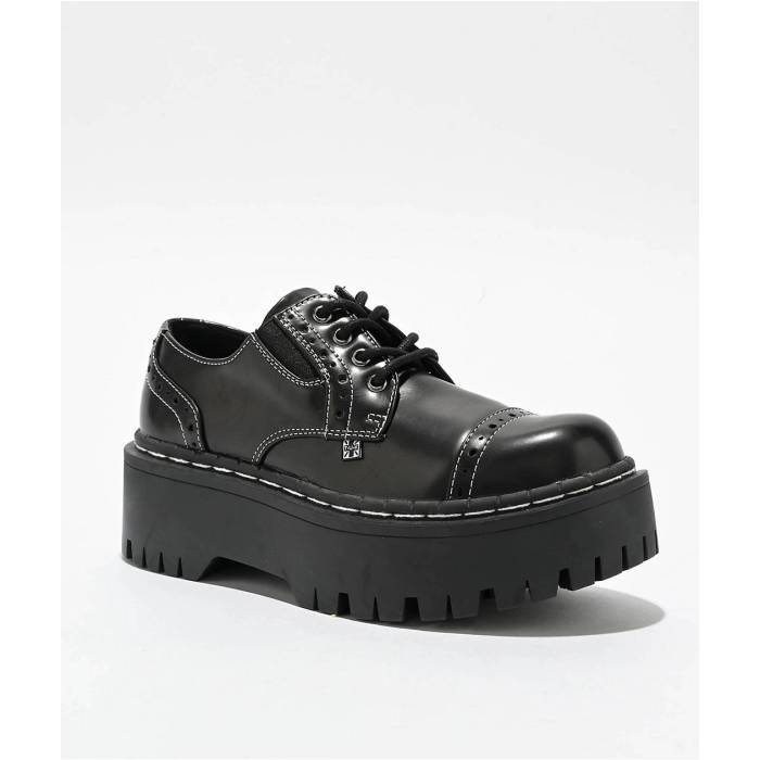 T.u.k 【 . Burnished Contrast Stitch Double Decker Brogue Black Shoes Women's Black 】 黒色 ブラック シューズ 運動靴 レディース 黒色 ブラック