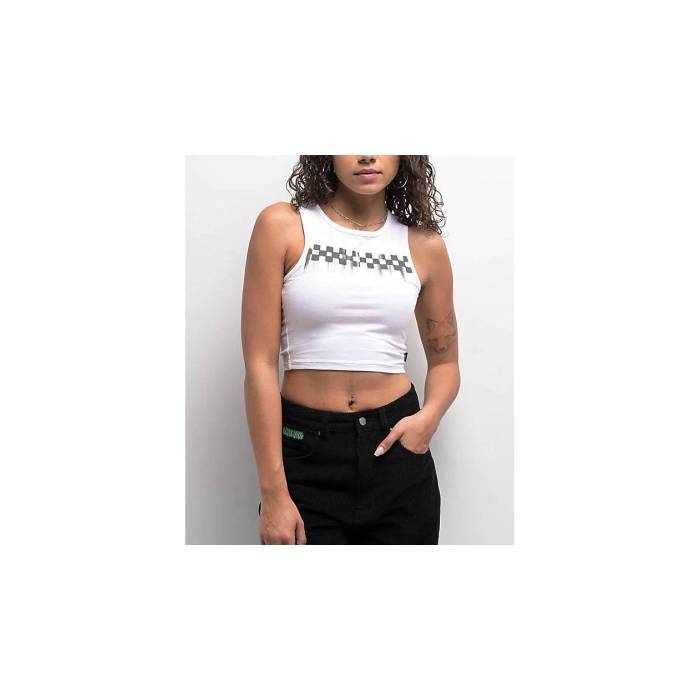 ヴァンズ Vans 【 Check Wash White Crop Tank Top Women's White 】 白色 ホワイト Crop クロップ タンクトップ レディース 白色 ホワイト