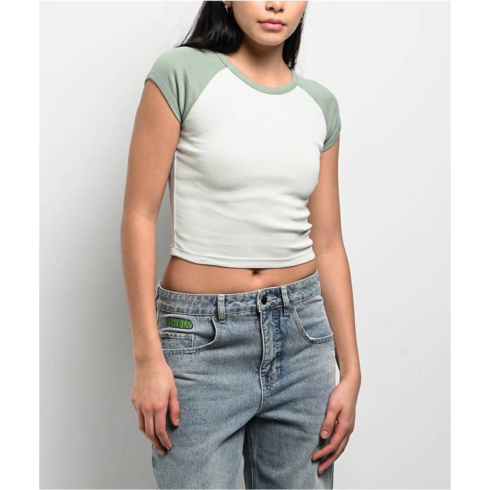 Zine 【 Pammie Green Crop Raglan T-Shirt Women\u0027s Light Pastel Green 】 green 緑・緑であること Crop クロップ Raglan ラグラン プルオーバー レディース green 緑・緑であること