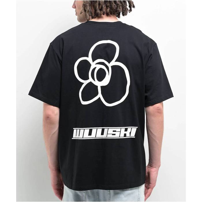 Wuuski 【 Logo Black T-Shirt Men\u0027s Black 】 ロゴタイプ 黒いこと 黒いこと プルオーバー メンズ 黒いこと 黒いこと