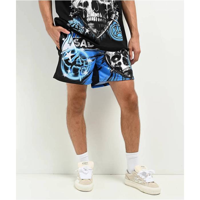 Sad Boyz 【 $Ad Boyz By Junior H X Lost Hills Nails Black Mesh Shorts Men\u0027s Black 】 黒いこと 黒いこと さる股引き メンズ 黒いこと 黒いこと メンズファッション-ズボン・パンツ