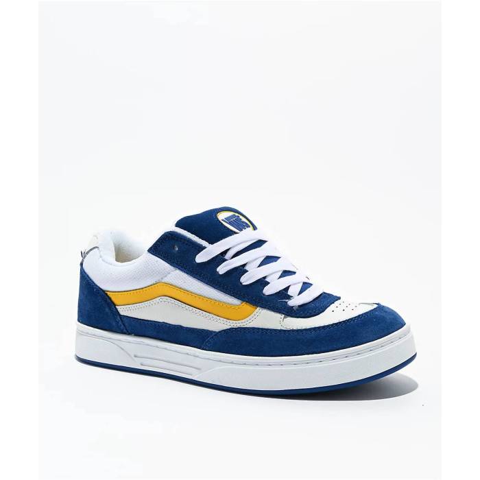 【★百貨店SALE★6/11真夜中2時迄】ヴァンズ Vans 【 Estazzo White Blue \u0026 Yellow Skate Shoes Men\u0027s Blue 】 白いこと 白いこと 青碧 青碧 yellow 黄味がかった・黄色 Skate 滑る シューズ 運動すること靴 メンズ 青碧 青碧