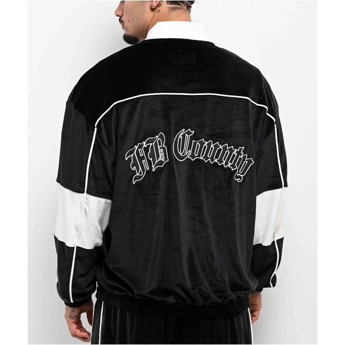 【★百貨店SALE★6/11真夜中2時迄】Fb County 【 Black Velour Track Jacket Men\u0027s Black 】 黒いこと 黒いこと 天鵞絨 貨物自動車 Jacket 上衣 メンズ 黒いこと 黒いこと