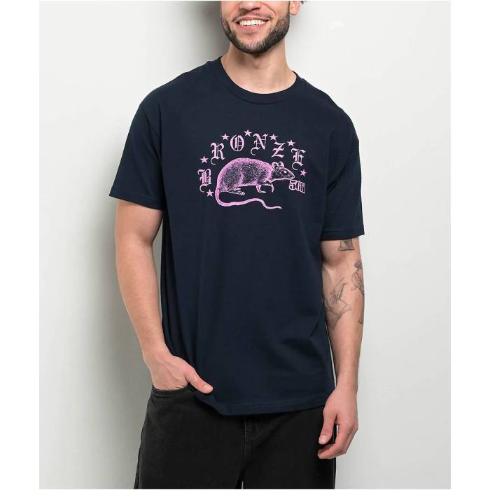【★百貨店SALE★6/11真夜中2時迄】Bronze 56K 【 Rodent Navy T-Shirt Men\u0027s Navy 】 紺色 米国海軍 ティーシャツ メンズ 紺色 米国海軍