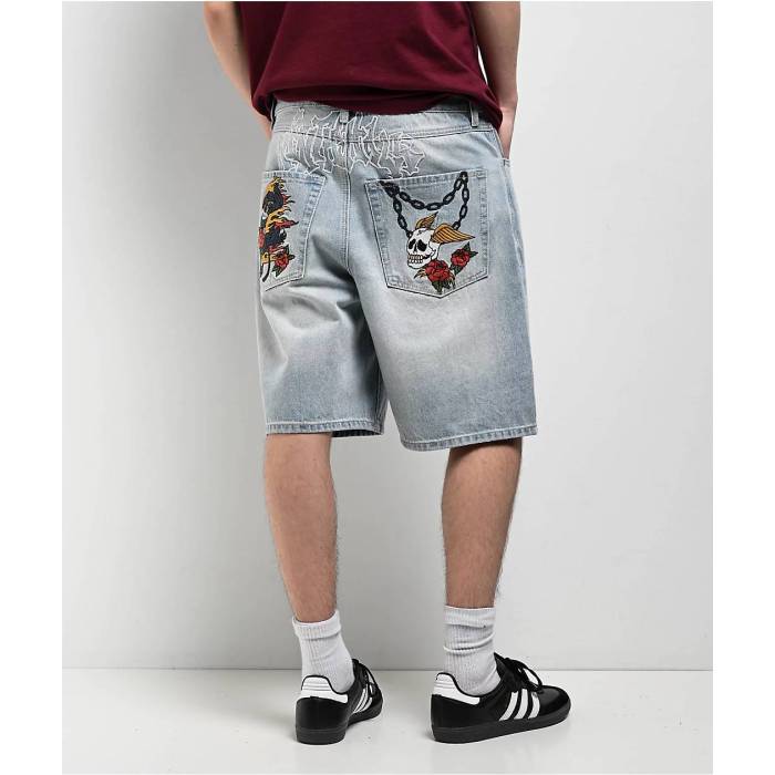 Ninth Hall 【 Waylay Skull Blue Wash Loose Fit Shorts Men's Light Pastel Blue 】 青色 ブルー ショーツ メンズ 青色 ブルー