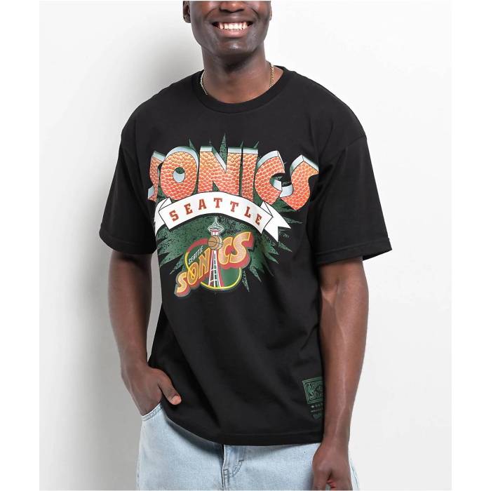 ミッチェル\u0026ネス Mitchell \u0026 Ness 【 X Seattle Supersonics Burst Black T-Shirt Men\u0027s Black 】 シアトル 張りさける 黒いこと 黒いこと プルオーバー メンズ 黒いこと 黒いこと