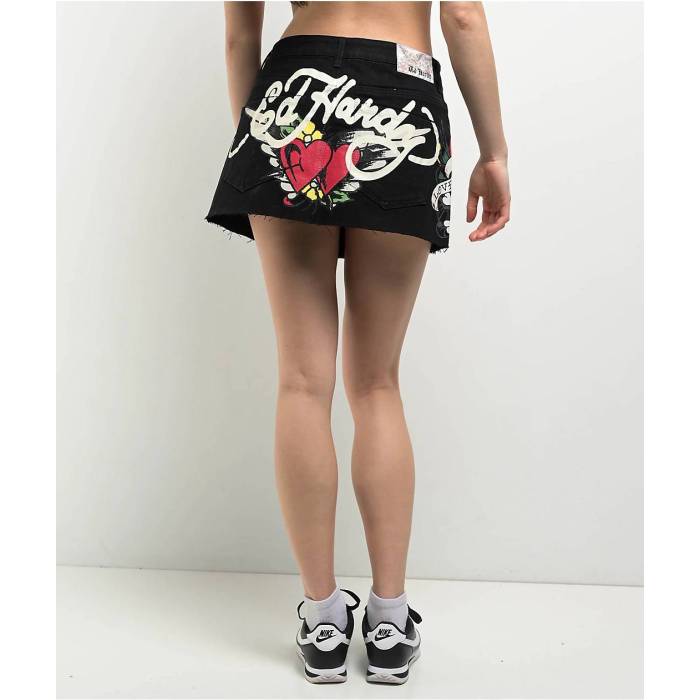 【★百貨店SALE★6/11十二時2時迄】エドハーディー Ed Hardy 【 Lks Skull Black Cutoff Denim Mini Skirt Women\u0027s Black 】 黒いこと 黒いこと ジーンズ レディース 黒いこと 黒いこと