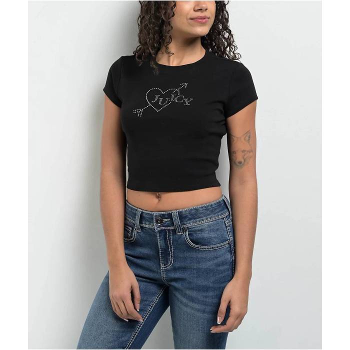 ジューシークチュール Juicy Couture 【 Heart \u0026 Arrow Licorice Crop T-Shirt Women Black 】 アロー Crop クロップ Tシャツ レディース 黒色 ブラック