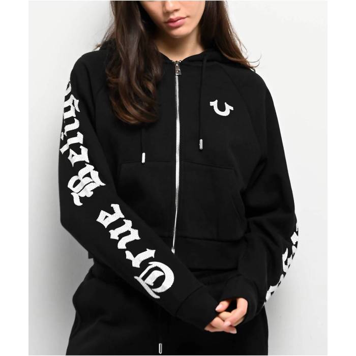 トゥルーレリジョン True Religion 【 Crystal Relaxed Black Zip Hoodie Women's Black 】 黒色 ブラック フーディー パーカー レディース 黒色 ブラック