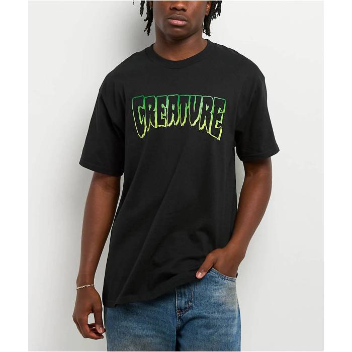 【★百貨店SALE★6/11真夜中2時迄】Creature 【 Logo Outline Black T-Shirt Men\u0027s Black 】 ロゴタイプ 黒いこと 黒いこと ティーシャツ メンズ 黒いこと 黒いこと
