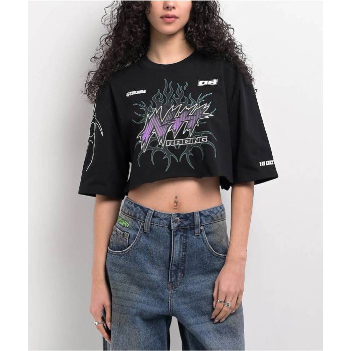 【★百貨店SALE★6/11真夜中2時迄】Ninth Hall 【 Olivia Black Boxy Crop T-Shirt Women\u0027s Black 】 黒いこと 黒いこと Crop クロップ ティーシャツ レディース 黒いこと 黒いこと