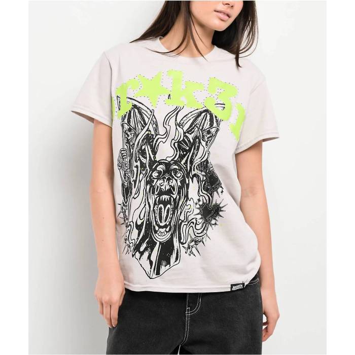 Broken Promises 【 Beware Rhinestone Grey T-Shirt Women\u0027s Grey 】 薄墨色 薄墨色 プルオーバー レディース 薄墨色 薄墨色