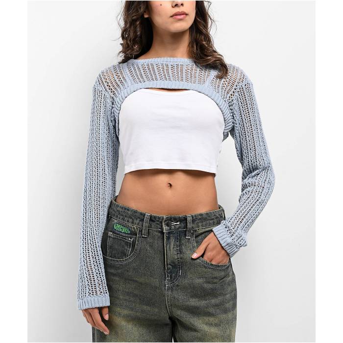 【★百貨店SALE★6/11十二時2時迄】帝国 Empyre 【 Shan Light Blue Shrug Sweater Women\u0027s Light Pastel Blue 】 青み 青色 調教師 レディース 青み 青色