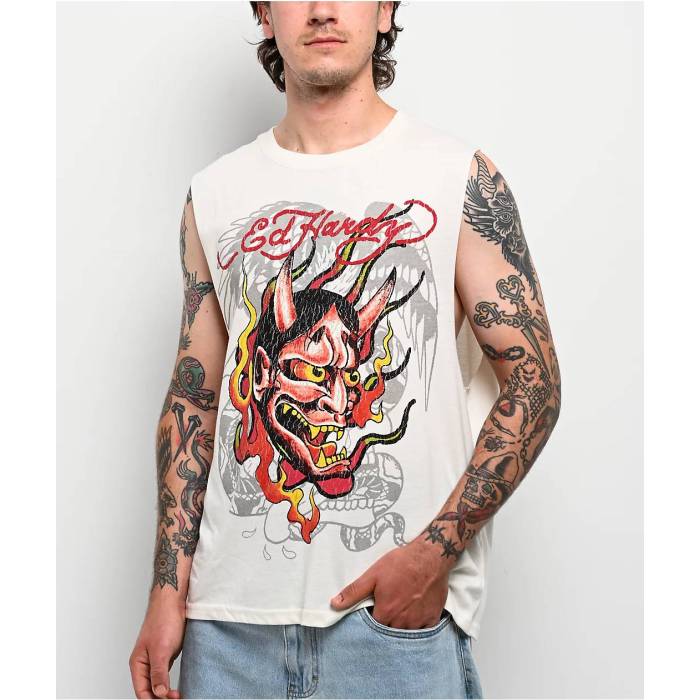 エドハーディー Ed Hardy 【 Demon Ivory Cutoff Tank Top Men\u0027s White 】 象牙色 貯蔵タンクいの一番 メンズ 白いこと 白いこと