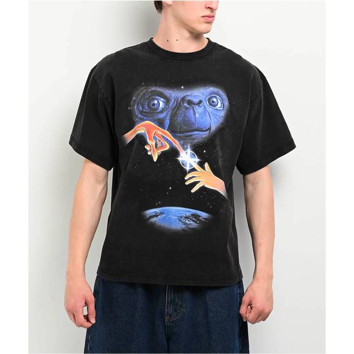 Episode 【 E.t. The Extra-Terrestrial Phone Home Black Wash T-Shirt Men\u0027s Charcoal 】 黒いこと 黒いこと プルオーバー メンズ 濃灰色