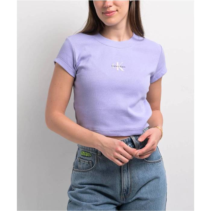 【★百貨店SALE★6/11真夜中2時迄】カルバンクライン Calvin Klein 【 Monogram Lavender Crop T-Shirt Women\u0027s Purple 】 Crop クロップ ティーシャツ レディース Purple 紫・パープル