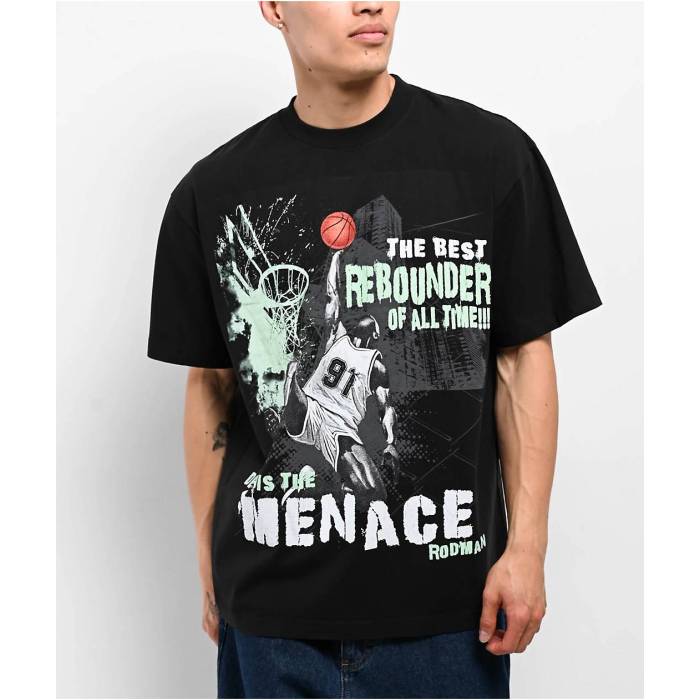 【★百貨店SALE★6/11十二時2時迄】Rodman 【 Apparel Rebound Menace Black T-Shirt Men\u0027s Black 】 跳ねあがる 黒いこと 黒いこと プルオーバー メンズ 黒いこと 黒いこと