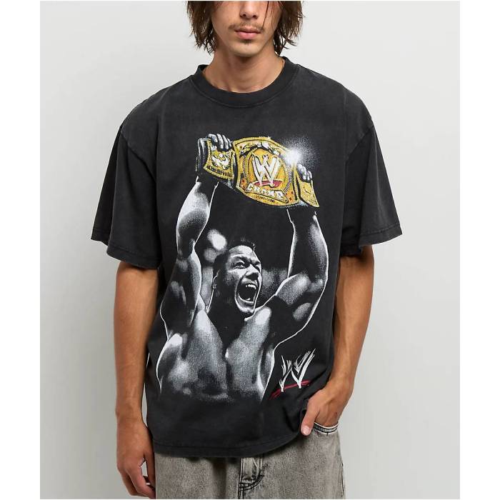 【★百貨店SALE★6/11真夜中2時迄】Wwe 【 John Cena Belt Black Wash T-Shirt Men\u0027s Black 】 三尺帯 黒いこと 黒いこと ティーシャツ メンズ 黒いこと 黒いこと
