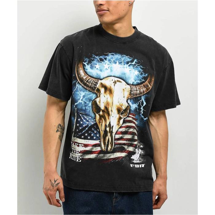 Pbr - Professional Bull Riders 【 Professional Bull Riders Electric Horns Black Wash T-Shirt Men\u0027s Black 】 黒いこと 黒いこと プルオーバー メンズ 黒いこと 黒いこと