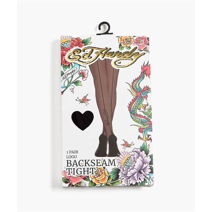 【★百貨店SALE★6/11真夜中2時迄】エドハーディー Ed Hardy 【 Backseam Logo Sheer Black Tights Women\u0027s Black 】 ロゴタイプ 黒いこと 黒いこと Tights タイツ レディース 黒いこと 黒いこと