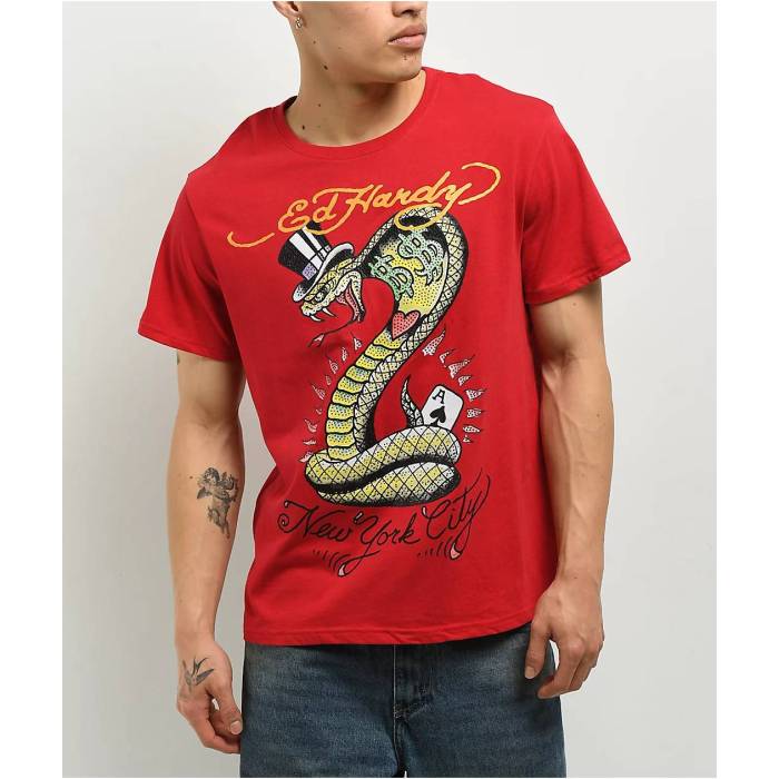 エドハーディー Ed Hardy 【 Cobra Rhinestone Red T-Shirt Men's Red 】 Red 赤・レッド Tシャツ メンズ Red 赤・レッド