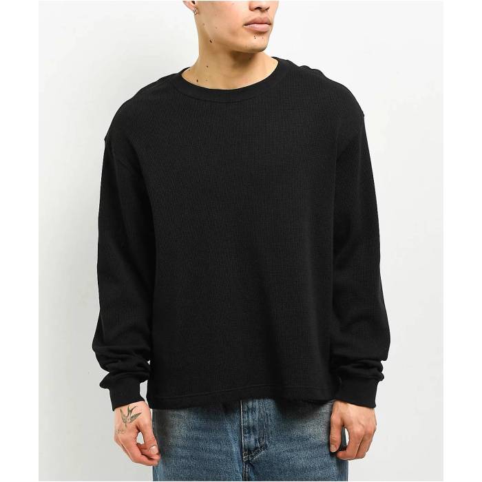 Ita 【 Flux Black Thermal Long Sleeve Boxy T-Shirt Men's Black 】 黒色 ブラック Sleeve スリーブ Tシャツ メンズ 黒色 ブラック