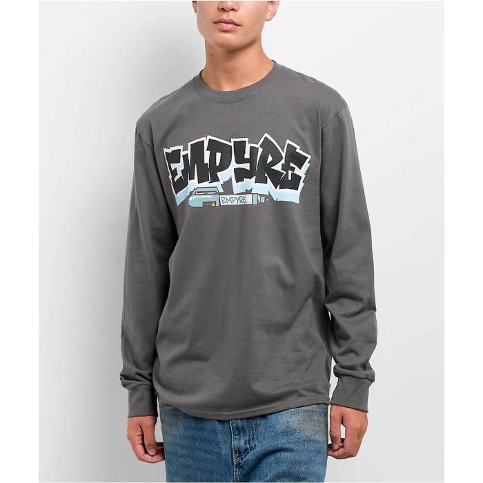 帝国 Empyre 【 Slap 4 Charcoal Long Sleeve T-Shirt Men\u0027s Black 】 濃灰色 Sleeve 捩り プルオーバー メンズ 黒いこと 黒いこと