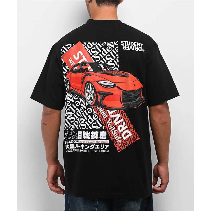 Student Driver 【 X Veilside 400 Black T-Shirt Men\u0027s Black 】 黒いこと 黒いこと プルオーバー メンズ 黒いこと 黒いこと