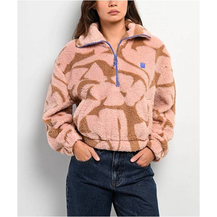 ビラボン Billabong 【 Barra Pink & Brown Half Zip Sherpa Jacket Women's Pink 】 pink ピンク 茶色 ブラウン ハーフ Jacket ジャケット レディース pink ピンク｜スニケス