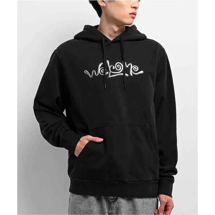 Welcome Skateboards 【 Welcome Gleam 3D Black Hoodie Men's Black 】 黒色 ブラック フーディー パーカー メンズ 黒色 ブラック