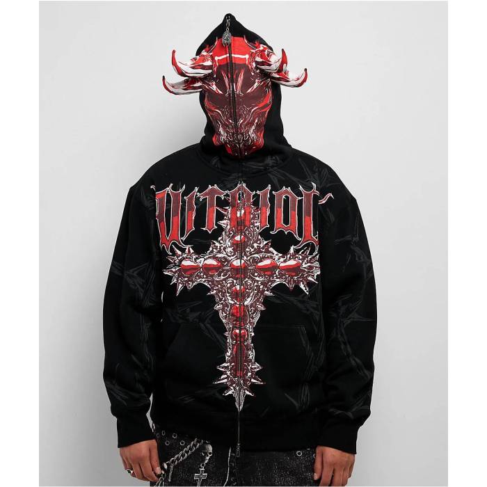 【★百貨店SALE★6/11真夜中2時迄】Vitriol 【 Sacril Black Zip Hoodie Men\u0027s Black 】 黒いこと 黒いこと フーディー パーカー メンズ 黒いこと 黒いこと