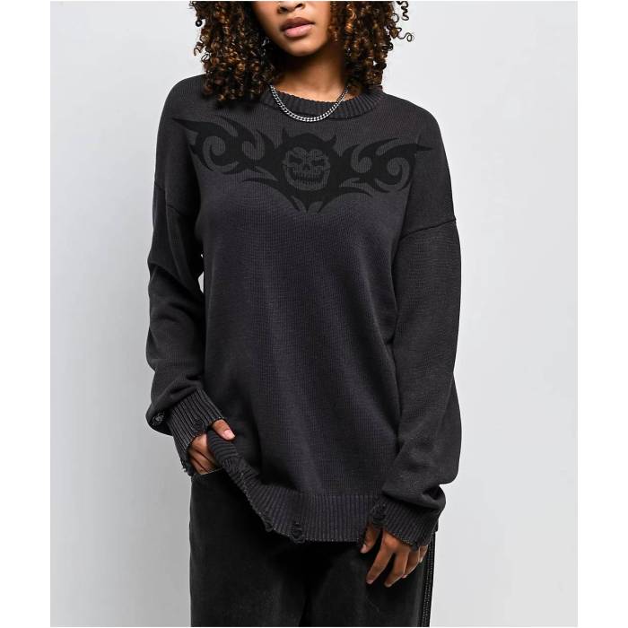 Lurking Class By Sketchy Tank 【 Distressed Charcoal Wash Sweater Women's Grey 】 チャコール トレーナー レディース 灰色 グレー