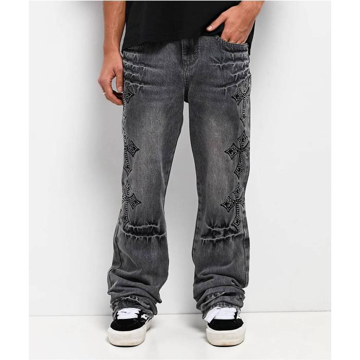 【★百貨店SALE★6/11夜夜中2時迄】Ninth Hall 【 Defender Crosses Grey Fade Flare Jeans Men\u0027s Dark Grey 】 ディフェンダー 薄墨色 薄墨色 デニム メンズ 薄墨色 薄墨色