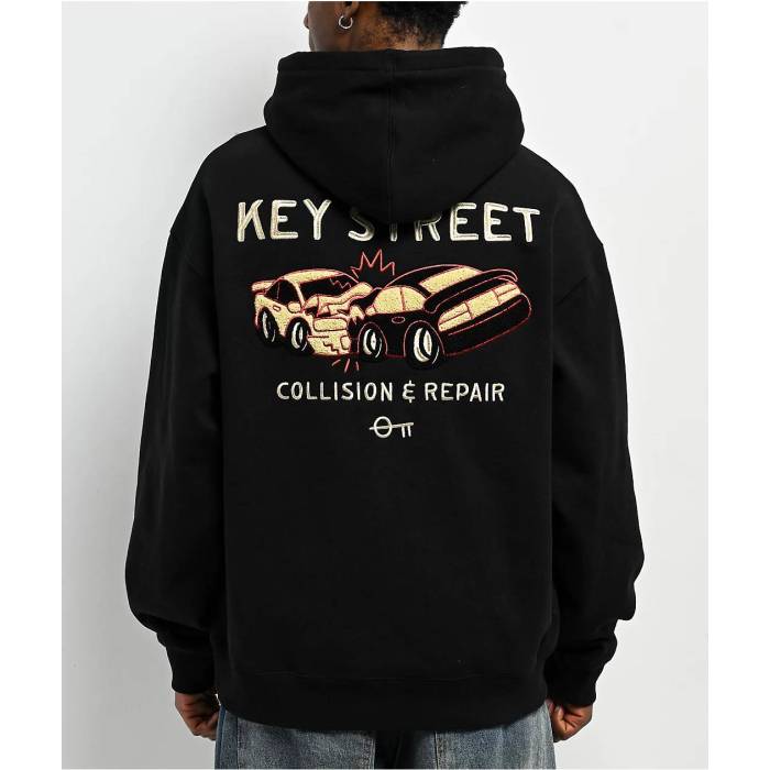 【★百貨店SALE★6/11十二時2時迄】Key Street 【 Collision \u0026 Repair Black Heavyweight Hoodie Men\u0027s Black 】 黒いこと 黒いこと フーディー パーカー メンズ 黒いこと 黒いこと