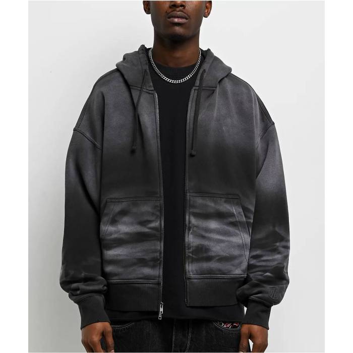 Ninth Hall Fundamentals 【 Whisker Ash Wash Boxy Zip Hoodie Men's Charcoal 】 フーディー パーカー メンズ チャコール