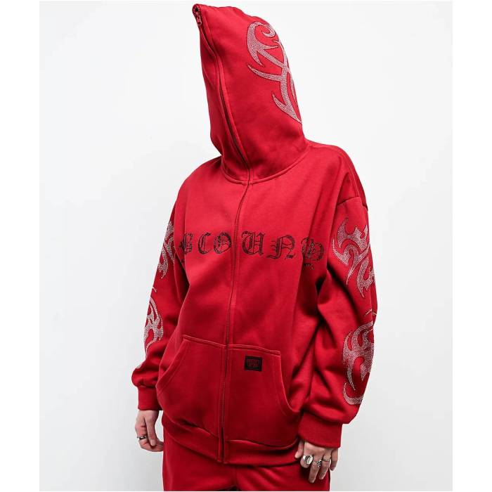 Fb County 【 Rhinestone Red Zip Hoodie Women's Red 】 Red 赤・レッド フーディー パーカー レディース Red 赤・レッド