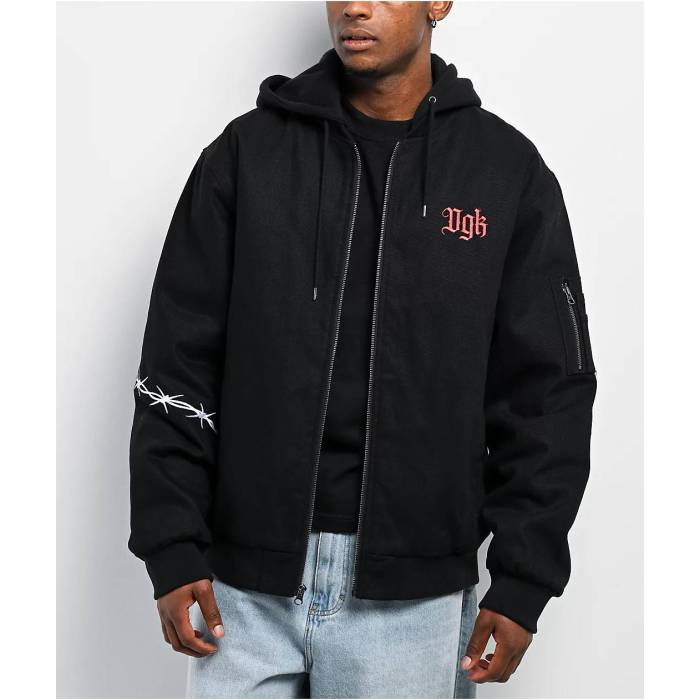 DGK Dgk 【 Armory Black Hooded Bomber Jacket Men's Black 】 黒色 ブラック フード付 Jacket ジャケット メンズ 黒色 ブラック｜スニケス