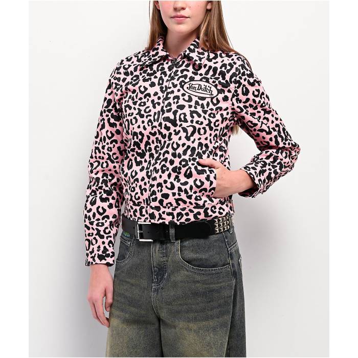 フォンダッチ Von Dutch 【 Leopard Print Pink Work Jacket Women's Pink 】 ヒョウ柄 レオパード pink ピンク Jacket ジャケット レディース pink ピンク