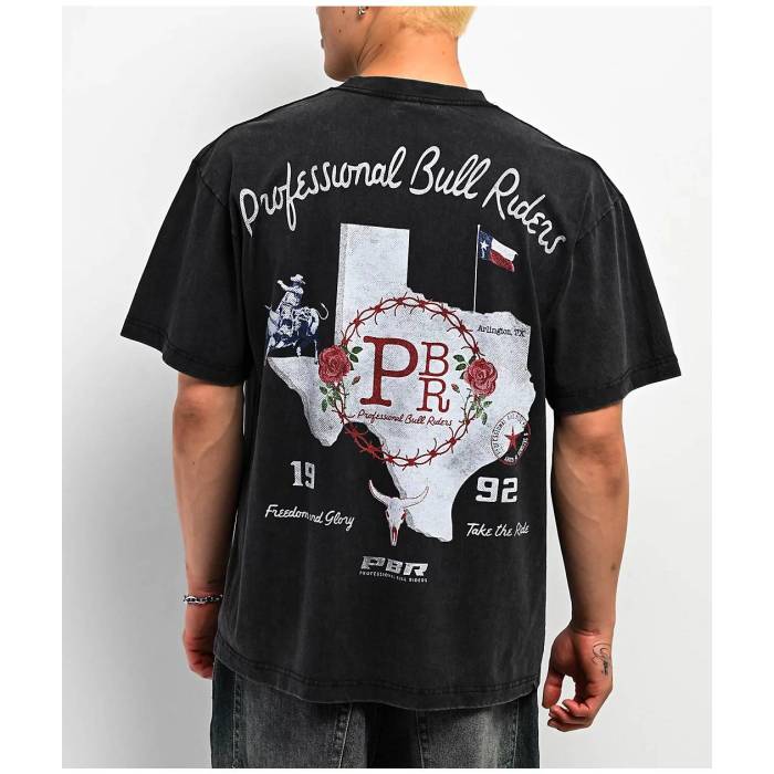 【★百貨店SALE★6/11真夜中2時迄】Pbr - Professional Bull Riders 【 Professional Bull Riders Texan Roses Black Wash T-Shirt Men\u0027s Black 】 黒いこと 黒いこと ティーシャツ メンズ 黒いこと 黒いこと