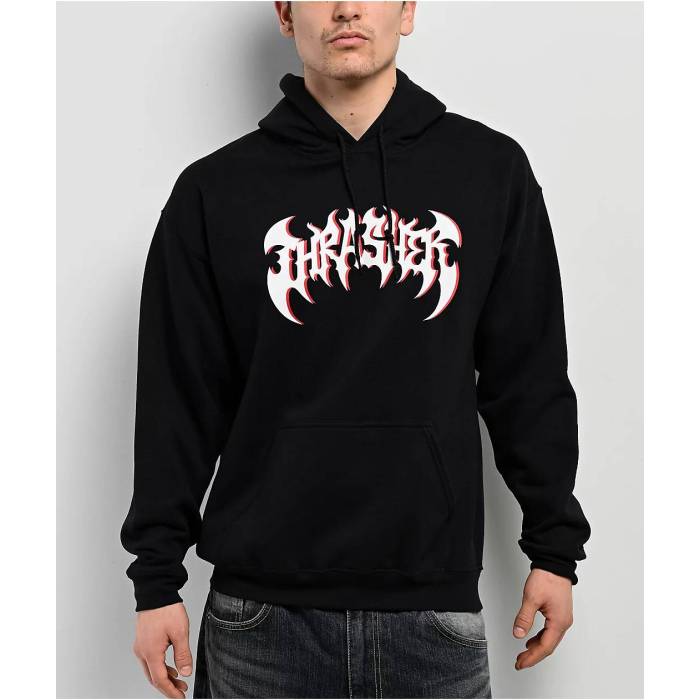 【★百貨店SALE★6/11十二時2時迄】Thrasher 【 Heavy Metal Black Hoodie Men\u0027s Black 】 金属元素 黒いこと 黒いこと フーディー パーカー メンズ 黒いこと 黒いこと