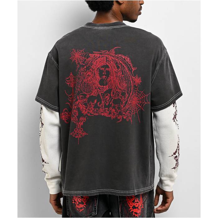 Vitriol 【 Brutal Grey & Off White 2Fer Long Sleeve T-Shirt Men's Charcoal 】 灰色 グレー 白色 ホワイト Sleeve スリーブ Tシャツ メンズ チャコール｜スニケス
