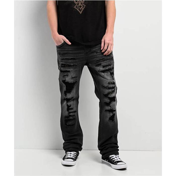 アフリクション Affliction 【 Gage Alchemy Black Wash Straight Leg Jeans Men's Black 】 黒色 ブラック ジーンズ メンズ 黒色 ブラック｜スニケス