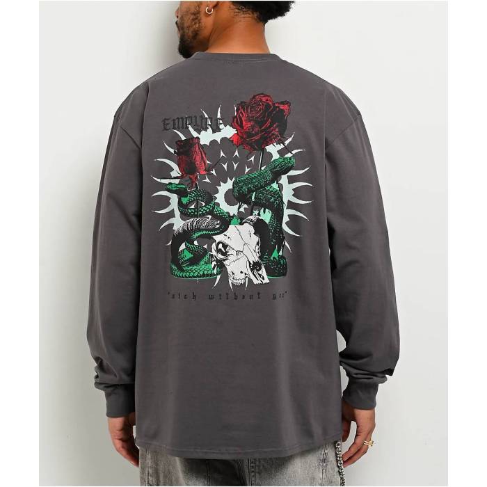 【★百貨店SALE★6/11真夜中2時迄】帝国 Empyre 【 Sick Without You Charcoal Long Sleeve T-Shirt Men\u0027s Charcoal 】 濃灰色 Sleeve 衣袂 ティーシャツ メンズ 濃灰色