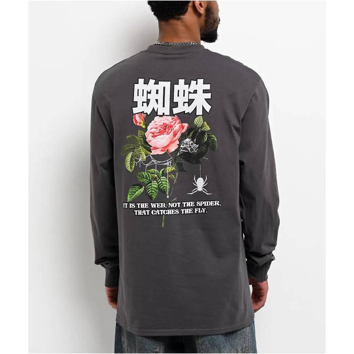 【★百貨店SALE★6/11真夜中2時迄】帝国 Empyre 【 Spider Rose Charcoal Long Sleeve T-Shirt Men\u0027s Charcoal 】 細蟹 Rose さくら色 濃灰色 Sleeve 衣袂 ティーシャツ メンズ 濃灰色