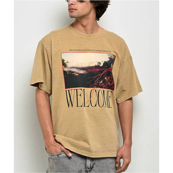 Welcome Skateboards 【 Welcome Antiquities Brown T-Shirt Men's Natural 】 茶色 ブラウン Tシャツ メンズ ナチュラル｜スニケス