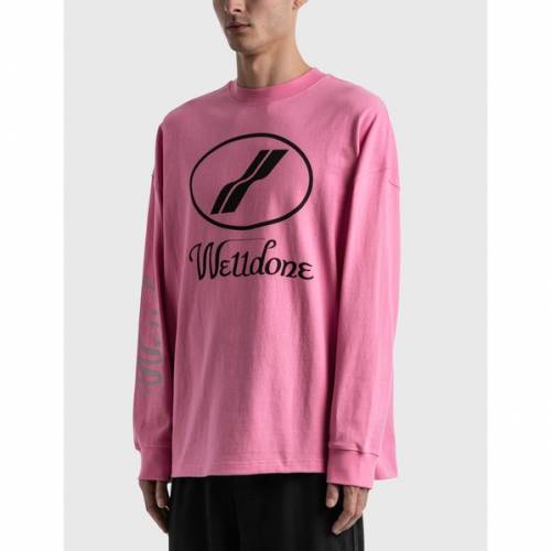 Sleeve Pink We11done Print Logo Tshirt メンズファッション トップス T